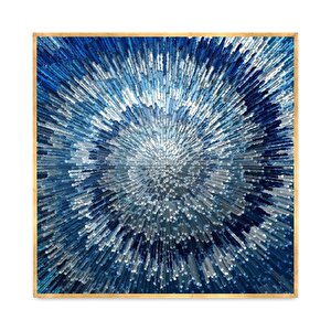 Abstract Blue Yağlı Boya Dokulu Tablo Gold Çerçeve 120x120 cm