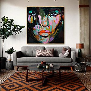 Face Yağlı Boya Dokulu Tablo Gold Çerçeve 80x80 cm