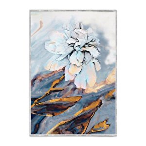 Beyaz Çiçekler Üçlü Set Yağlı Boya Dokulu Tablo Gümüş Çerçeve 100x150 cm