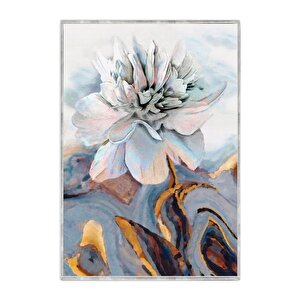Beyaz Çiçekler Üçlü Set Yağlı Boya Dokulu Tablo Gümüş Çerçeve 100x150 cm