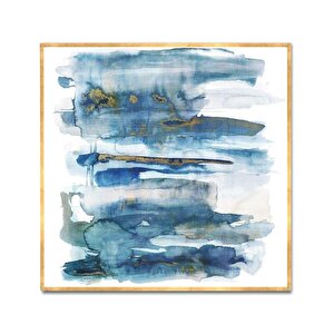 Mavi Beyaz İkili Set Yağlı Boya Dokulu Tablo Gold Çerçeve 120x120 cm