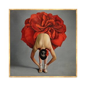 Red Ballerina Yağlı Boya Dokulu Tablo Gold Çerçeve 120x120 cm