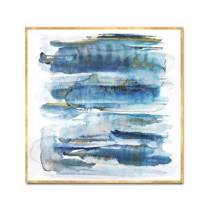 Mavi Beyaz İkili Set Yağlı Boya Dokulu Tablo Gold Çerçeve 80x80 cm