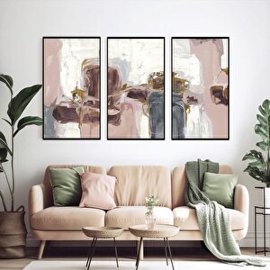 Pink Üçlü Set Yağlı Boya Dokulu Tablo Gümüş Çerçeve 100x150 cm