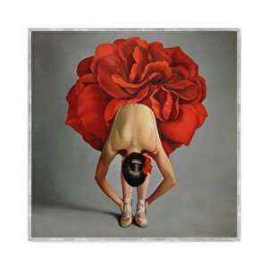 Red Ballerina Yağlı Boya Dokulu Tablo Gümüş Çerçeve 100x100 cm