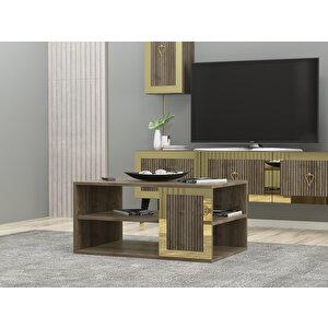 Baredh Lazer Desenli̇ 90 Cm Orta Sehpa Cevi̇z Altin Kahverengi
