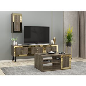 Baredh Lazer Desenli̇ 90 Cm Orta Sehpa Cevi̇z Altin Kahverengi