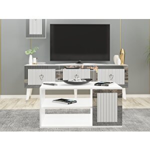 Baredh Lazer Desenli̇ 90 Cm Orta Sehpa Beyaz Gümüş Beyaz
