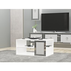 Baredh Lazer Desenli̇ 90 Cm Orta Sehpa Beyaz Gümüş Beyaz