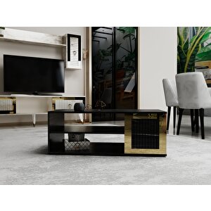 Baredh Lazer Desenli 90 Cm Orta Sehpa Royalmermer Altın Siyah