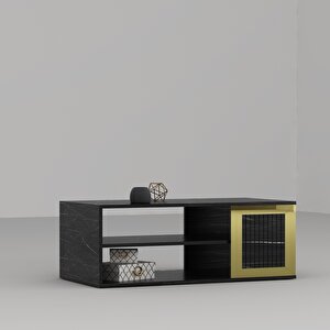Baredh Lazer Desenli 90 Cm Orta Sehpa Royalmermer Altın Siyah
