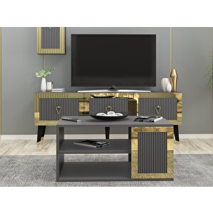Baredh Lazer Desenli̇ 90 Cm Orta Sehpa Antrasi̇t Altin Antrasit