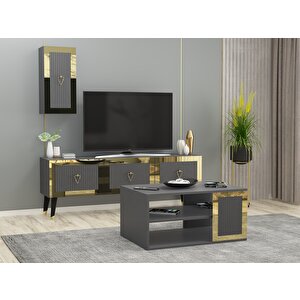 Baredh Lazer Desenli̇ 90 Cm Orta Sehpa Antrasi̇t Altin Antrasit