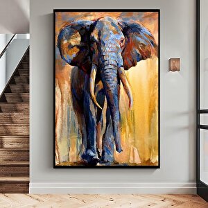 Elephant Yağlı Boya Dokulu Tablo Siyah Çerçeve 100x150 cm