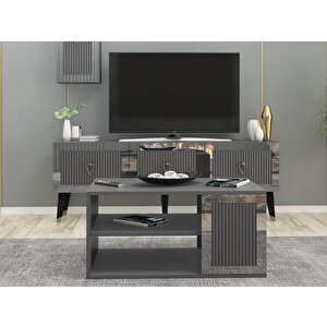 Baredh Lazer Desenli̇ 90 Cm Orta Sehpa Antrasi̇t Gümüş Gri