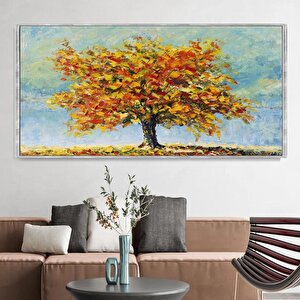 Ağaç Yağlı Boya Dokulu Tablo Gümüş Çerçeve 75x100 cm