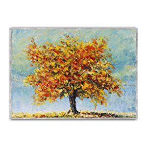 Ağaç Yağlı Boya Dokulu Tablo Gümüş Çerçeve 75x100 cm