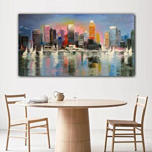 Soyut Şehir Manzarası Yağlı Boya Dokulu Tablo Çerçevesiz 60x90 cm