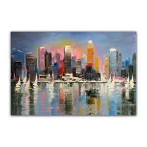 Soyut Şehir Manzarası Yağlı Boya Dokulu Tablo Çerçevesiz 60x90 cm