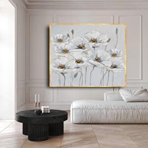 Nove Fiori Yağlı Boya Dokulu Tablo Gold Çerçeve 80x80 cm