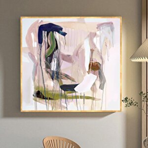 Pink Yağlı Boya Dokulu Tablo Gold Çerçeve 120x120 cm