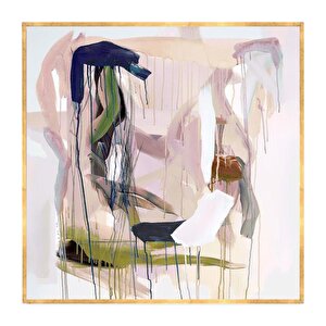Pink Yağlı Boya Dokulu Tablo Gold Çerçeve 80x80 cm