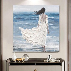 Woman In White Dress Yağlı Boya Dokulu Tablo Çerçevesiz