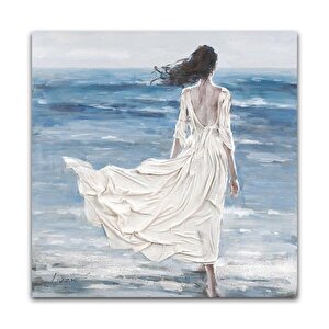 Woman In White Dress Yağlı Boya Dokulu Tablo Çerçevesiz