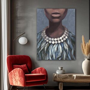 İnci Kolyeli Kadın Yağlı Boya Dokulu Tablo Çerçevesiz 75x100 cm