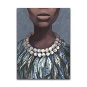 İnci Kolyeli Kadın Yağlı Boya Dokulu Tablo Çerçevesiz 75x100 cm