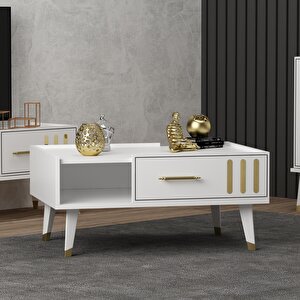 Junesdh 90 Cm Orta Sehpa Beyaz Beyaz