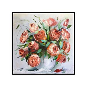 Güller Yağlı Boya Dokulu Tablo Siyah Çerçeve 100x100 cm