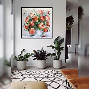Güller Yağlı Boya Dokulu Tablo Siyah Çerçeve 80x80 cm
