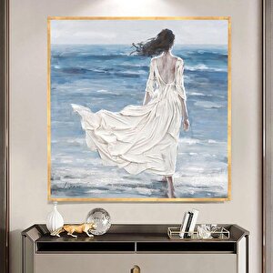 Woman In White Dress Yağlı Boya Dokulu Tablo Gold Çerçeve 50x50 cm