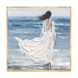 Woman In White Dress Yağlı Boya Dokulu Tablo Gold Çerçeve 50x50 cm