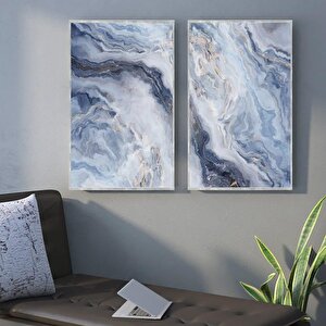 Magulo İkili Set Yağlı Boya Dokulu Tablo Gümüş Çerçeve 90x120 cm