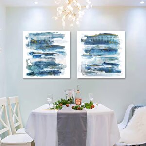 Mavi Beyaz İkili Set Yağlı Boya Dokulu Tablo Çerçevesiz 80x80 cm