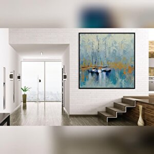 Boats Yağlı Boya Dokulu Tablo Siyahçerçeve 100x100 cm