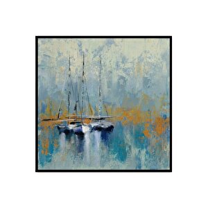 Boats Yağlı Boya Dokulu Tablo Siyahçerçeve 100x100 cm
