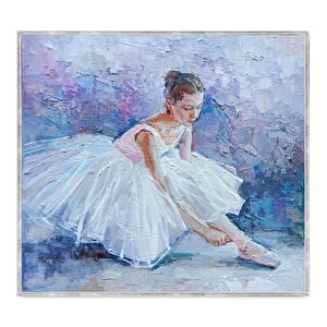 White Ballerina Yağlı Boya Dokulu Tablo Gümüş Çerçeve 80x80 cm