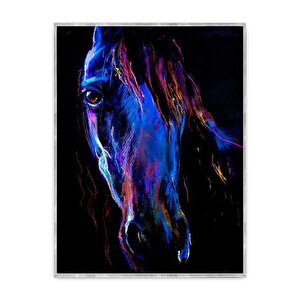 Blue Horse Yağlı Boya Dokulu Tablo Gümüş Çerçeve 60x90 cm