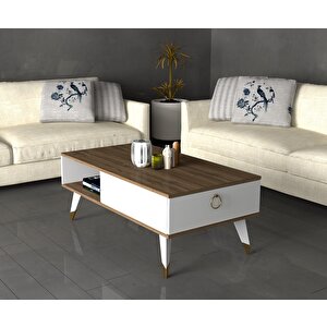 Deluxdh Bi̇r Rafli Orta Sehpa Cevi̇z Beyaz Ekru