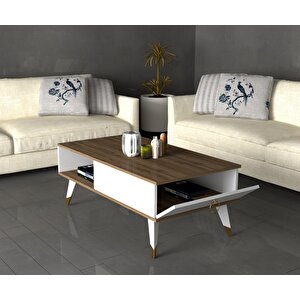 Deluxdh Bi̇r Rafli Orta Sehpa Cevi̇z Beyaz Ekru