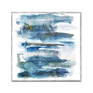 Mavi Beyaz İkili Set Yağlı Boya Dokulu Tablo Gümüş Çerçeve 80x80 cm