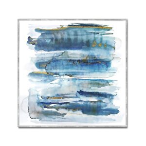 Mavi Beyaz İkili Set Yağlı Boya Dokulu Tablo Gümüş Çerçeve 80x80 cm