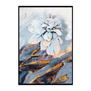 Beyaz Çiçekler Üçlü Set Yağlı Boya Dokulu Tablo Siyah Çerçeve 90x120 cm