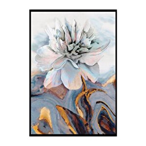 Beyaz Çiçekler Üçlü Set Yağlı Boya Dokulu Tablo Siyah Çerçeve 90x120 cm