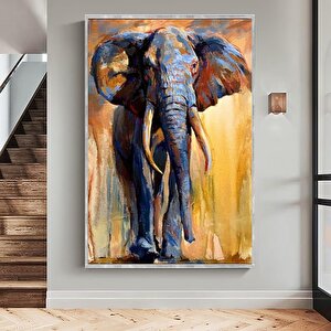 Elephant Yağlı Boya Dokulu Tablo Gümüş Çerçeve 50x70 cm