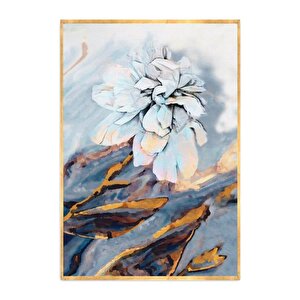 Beyaz Çiçekler Üçlü Set Yağlı Boya Dokulu Tablo Gold Çerçeve 50x70 cm