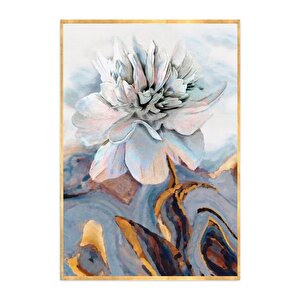 Beyaz Çiçekler Üçlü Set Yağlı Boya Dokulu Tablo Gold Çerçeve 50x70 cm